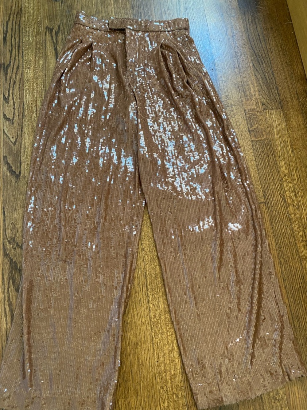 Zara Copper Sequin Wide-Leg Pants
